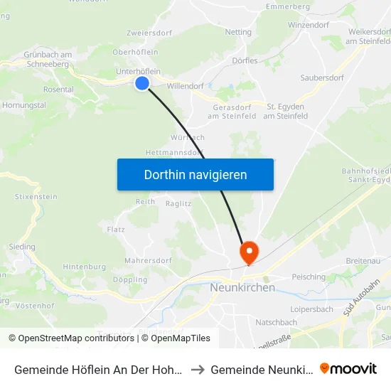 Gemeinde Höflein An Der Hohen Wand to Gemeinde Neunkirchen map