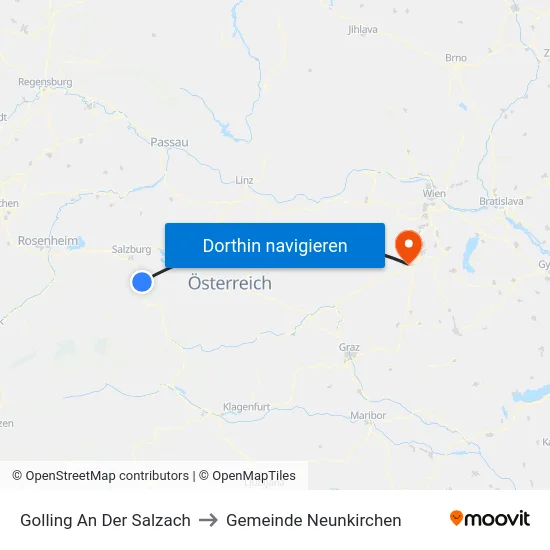 Golling An Der Salzach to Gemeinde Neunkirchen map