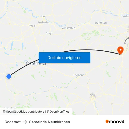 Radstadt to Gemeinde Neunkirchen map