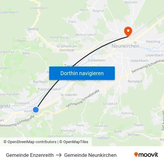 Gemeinde Enzenreith to Gemeinde Neunkirchen map