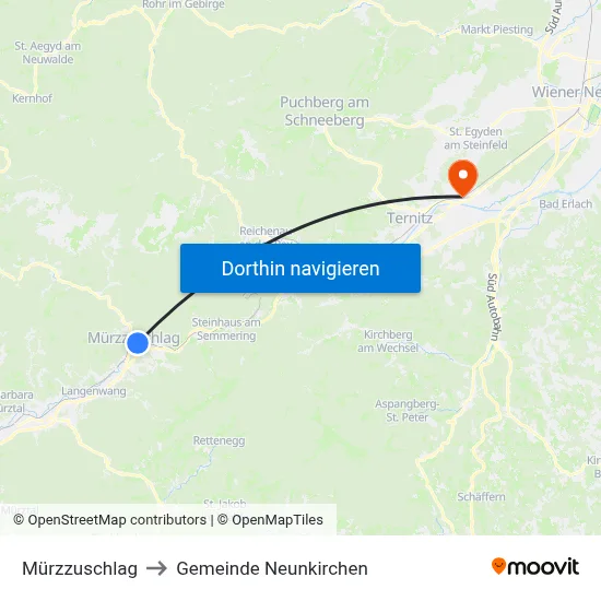 Mürzzuschlag to Gemeinde Neunkirchen map