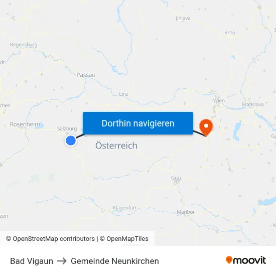 Bad Vigaun to Gemeinde Neunkirchen map