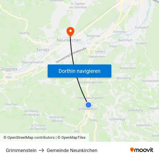 Grimmenstein to Gemeinde Neunkirchen map