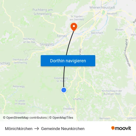 Mönichkirchen to Gemeinde Neunkirchen map