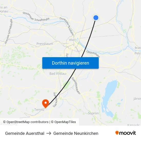 Gemeinde Auersthal to Gemeinde Neunkirchen map