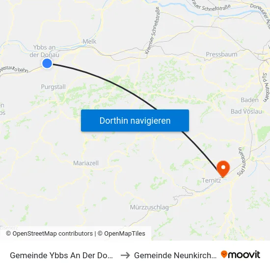 Gemeinde Ybbs An Der Donau to Gemeinde Neunkirchen map