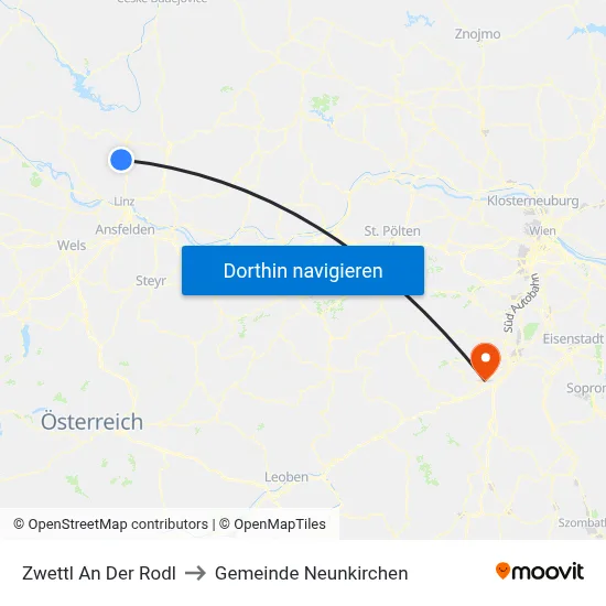 Zwettl An Der Rodl to Gemeinde Neunkirchen map