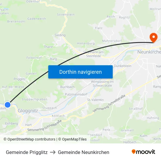 Gemeinde Prigglitz to Gemeinde Neunkirchen map