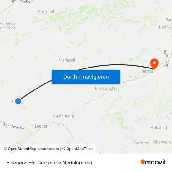 Eisenerz to Gemeinde Neunkirchen map