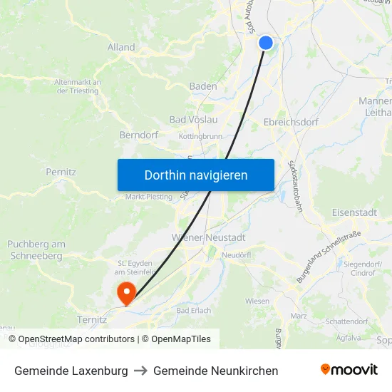 Gemeinde Laxenburg to Gemeinde Neunkirchen map