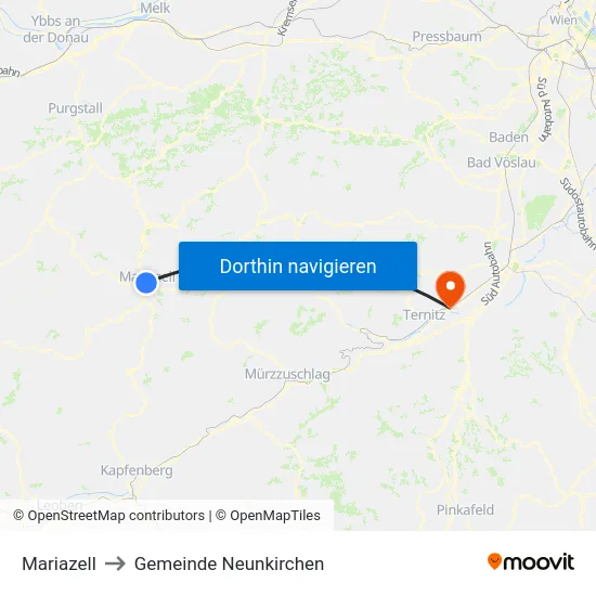 Mariazell to Gemeinde Neunkirchen map