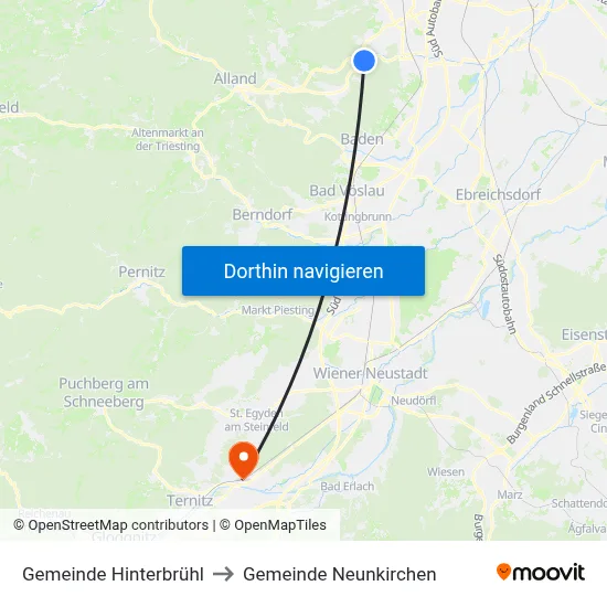 Gemeinde Hinterbrühl to Gemeinde Neunkirchen map