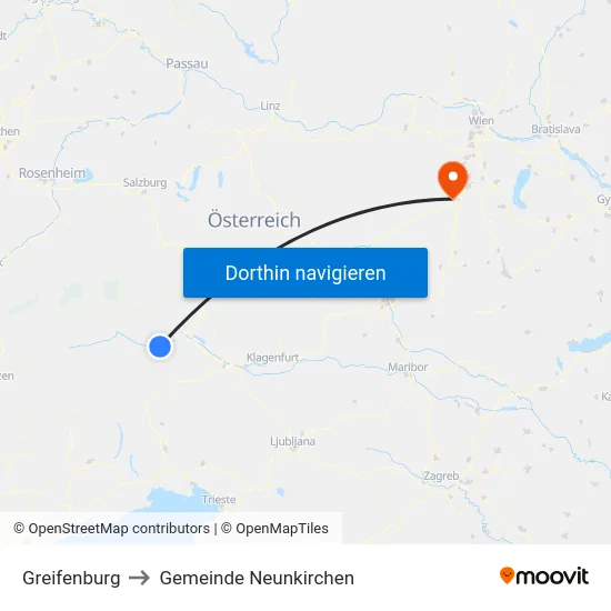 Greifenburg to Gemeinde Neunkirchen map