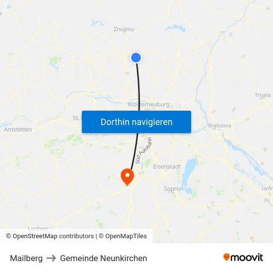 Mailberg to Gemeinde Neunkirchen map