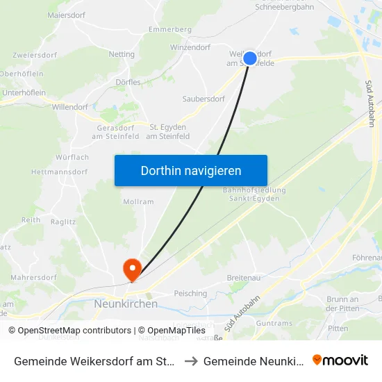 Gemeinde Weikersdorf am Steinfelde to Gemeinde Neunkirchen map