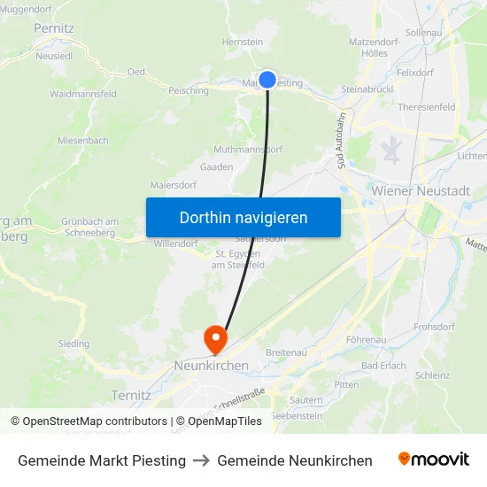 Gemeinde Markt Piesting to Gemeinde Neunkirchen map