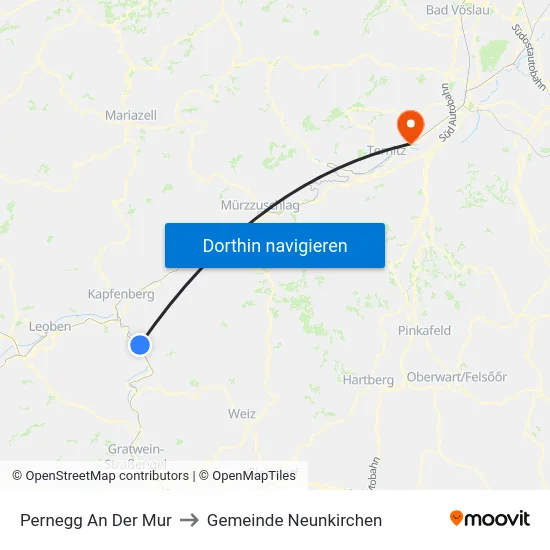 Pernegg An Der Mur to Gemeinde Neunkirchen map