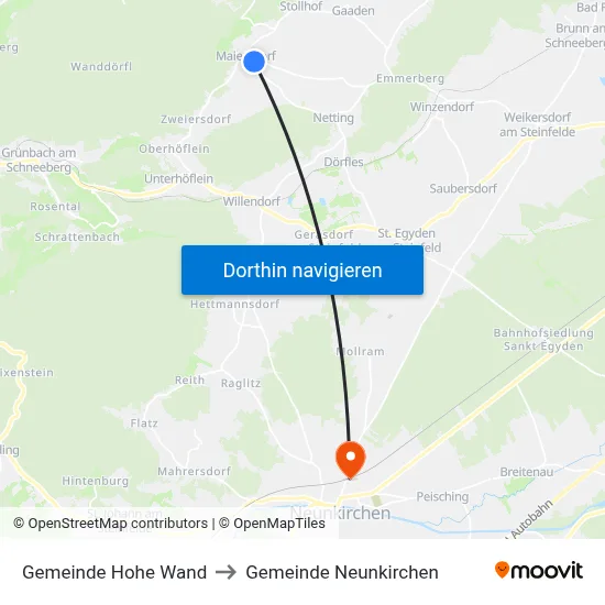Gemeinde Hohe Wand to Gemeinde Neunkirchen map