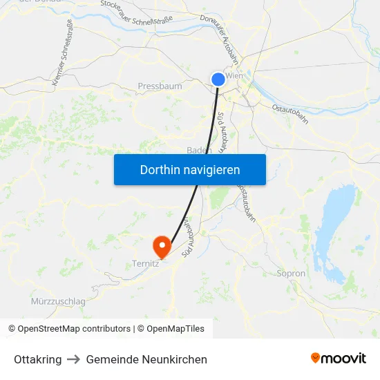 Ottakring to Gemeinde Neunkirchen map