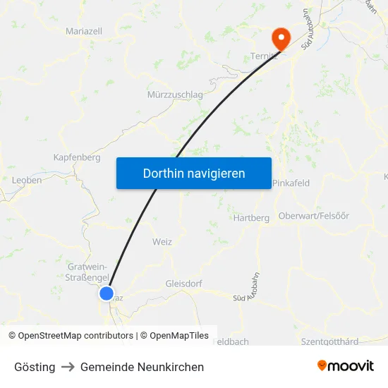Gösting to Gemeinde Neunkirchen map