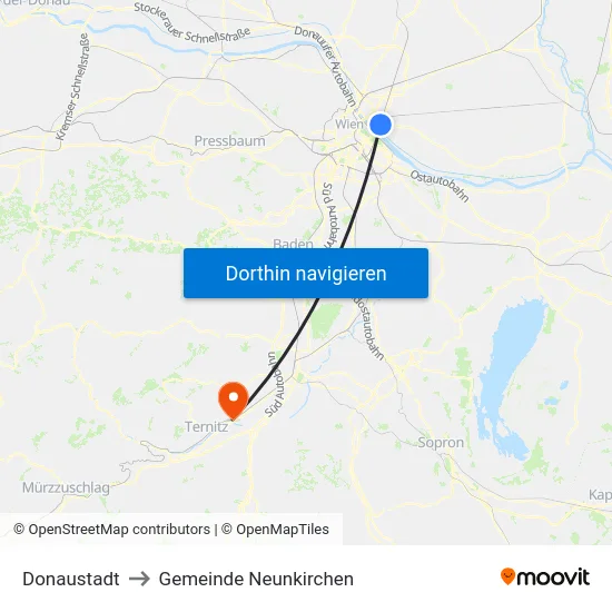Donaustadt to Gemeinde Neunkirchen map