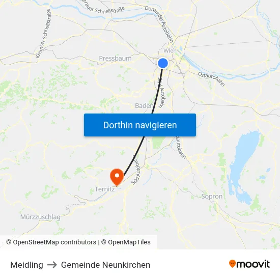 Meidling to Gemeinde Neunkirchen map