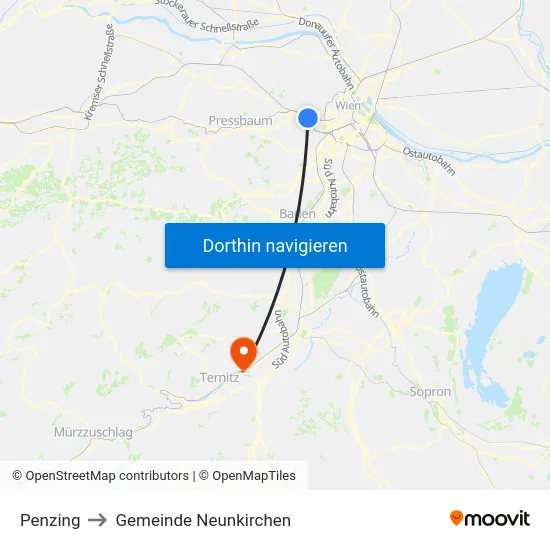 Penzing to Gemeinde Neunkirchen map