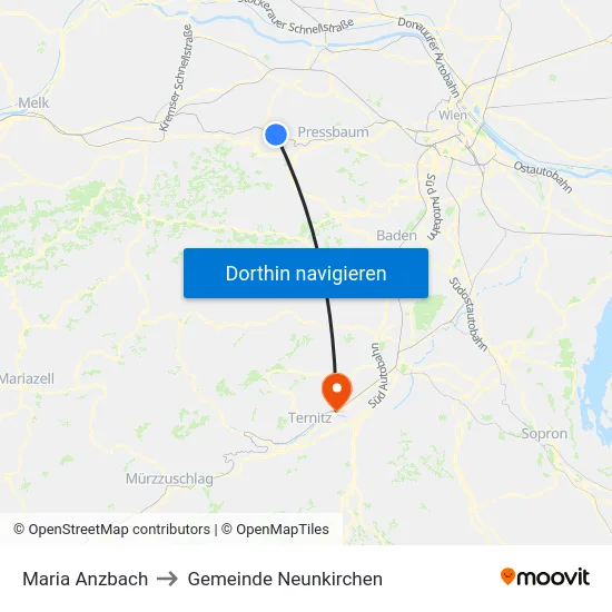Maria Anzbach to Gemeinde Neunkirchen map