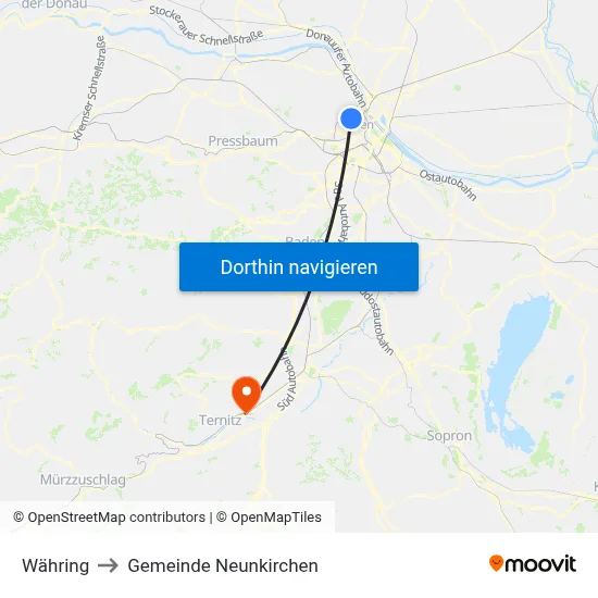 Währing to Gemeinde Neunkirchen map