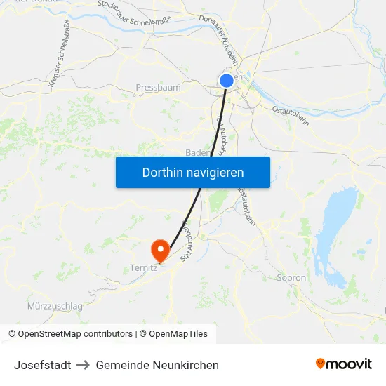 Josefstadt to Gemeinde Neunkirchen map