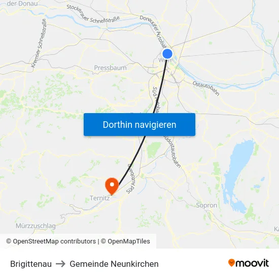 Brigittenau to Gemeinde Neunkirchen map