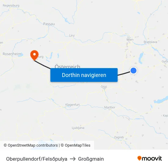Oberpullendorf/Felsőpulya to Großgmain map
