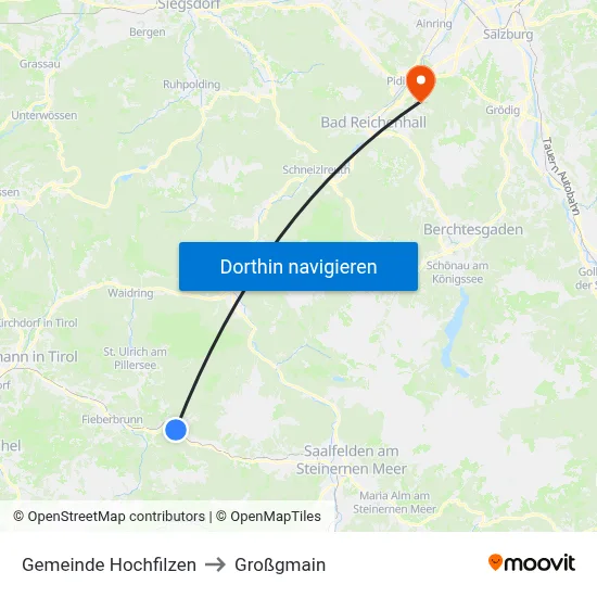 Gemeinde Hochfilzen to Großgmain map