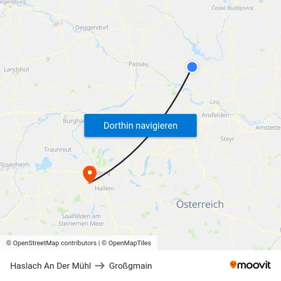 Haslach An Der Mühl to Großgmain map