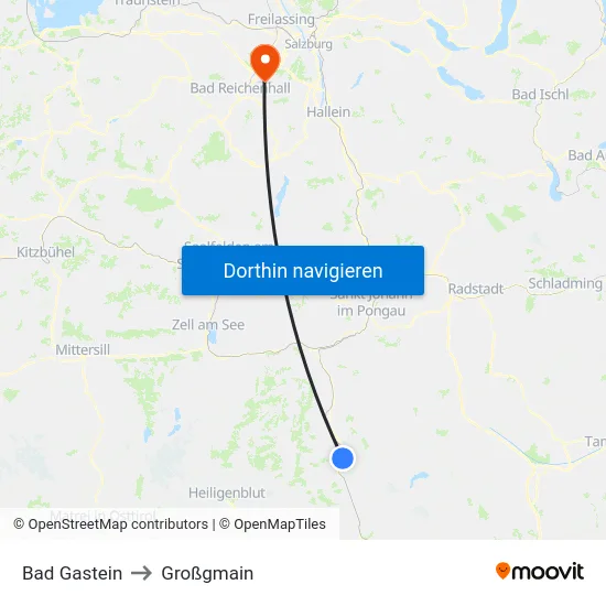 Bad Gastein to Großgmain map