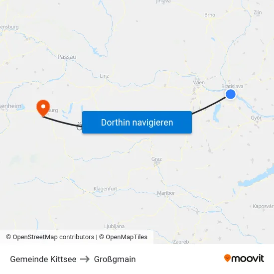 Gemeinde Kittsee to Großgmain map