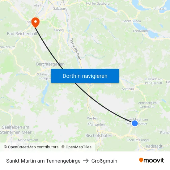 Sankt Martin am Tennengebirge to Großgmain map