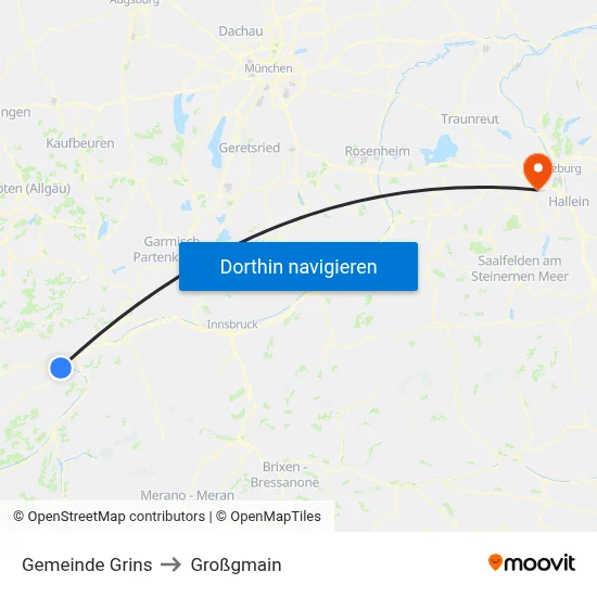 Gemeinde Grins to Großgmain map
