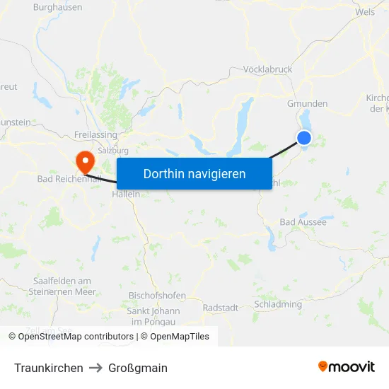 Traunkirchen to Großgmain map