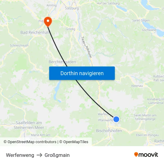 Werfenweng to Großgmain map