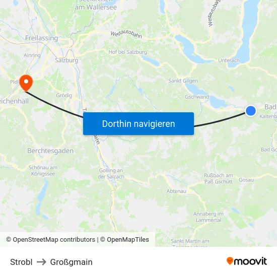 Strobl to Großgmain map