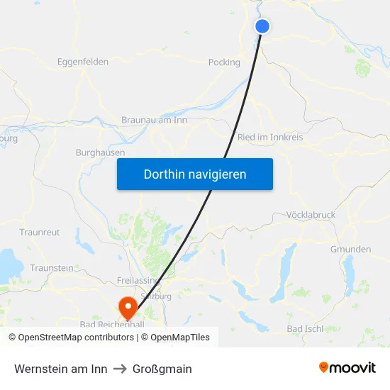 Wernstein am Inn to Großgmain map
