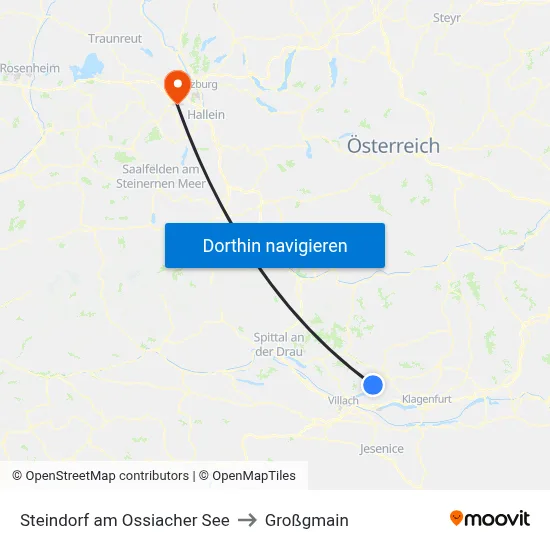 Steindorf am Ossiacher See to Großgmain map