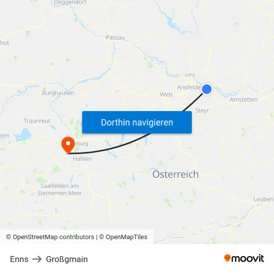 Enns to Großgmain map