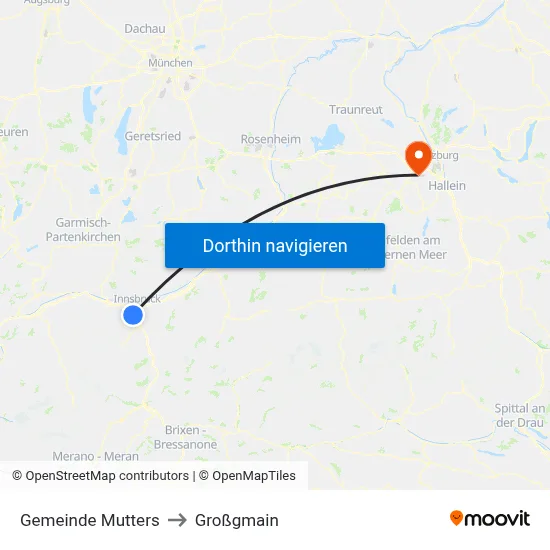Gemeinde Mutters to Großgmain map