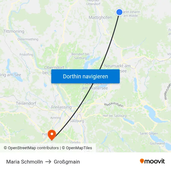 Maria Schmolln to Großgmain map