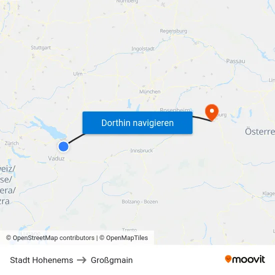 Stadt Hohenems to Großgmain map