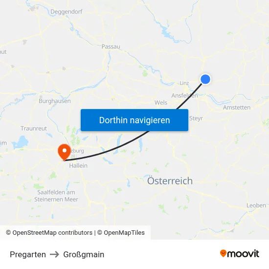 Pregarten to Großgmain map