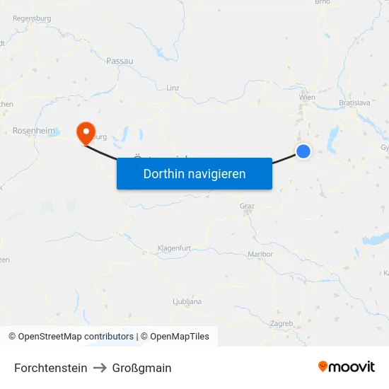 Forchtenstein to Großgmain map