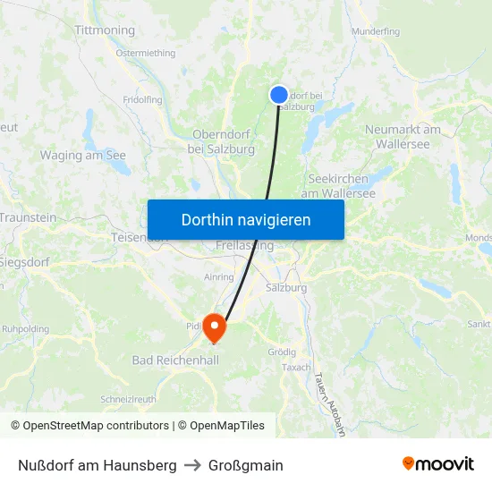 Nußdorf am Haunsberg to Großgmain map
